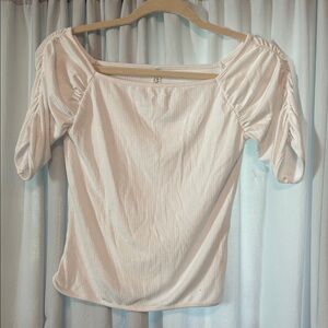 Free People Cream Ruched Sleeve Blouse